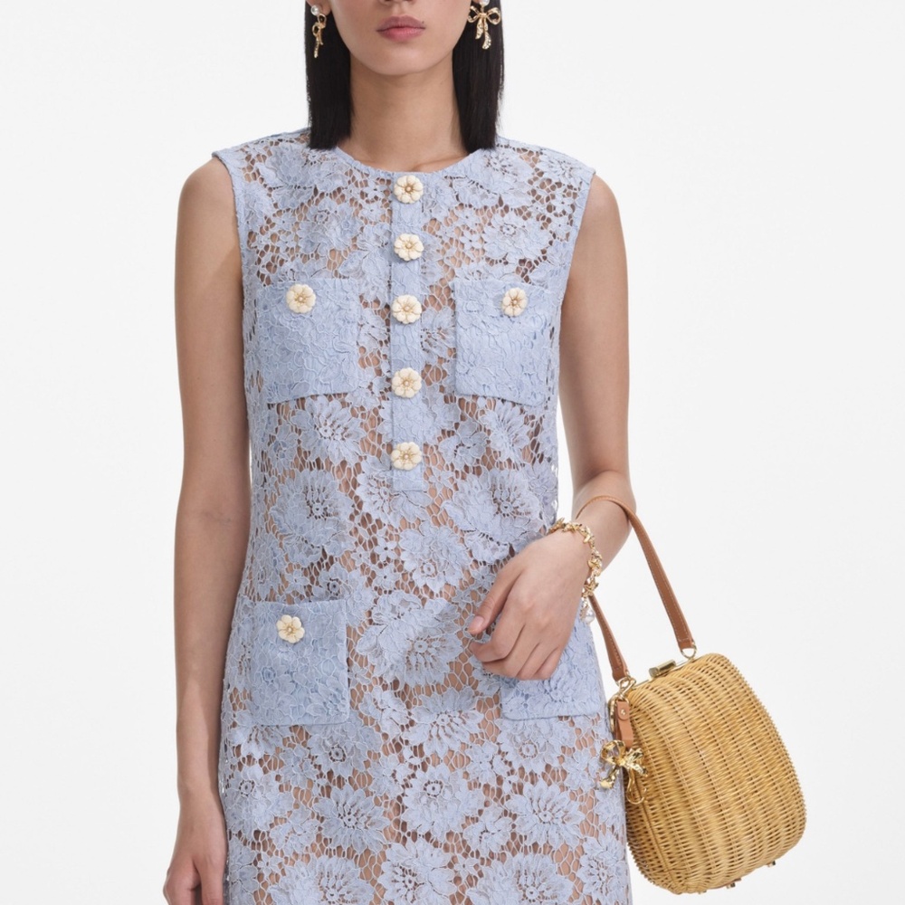 self-portrait Blue Fine Lace Mini Dress Size: US8 - MSRP $585 - NWT - Picture 4 of 5